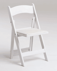 White Wood Folding Chair with White Seat Rental